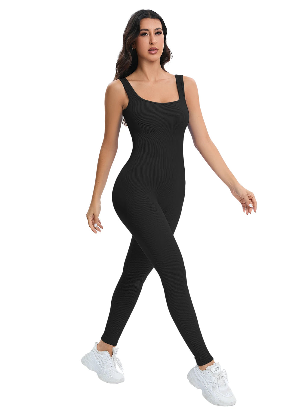 Shapewear Jumpsuits for Women Built- In Bra Bodycon Square Neck Sleeveless Summer Rompers Ribbed Jumpsuit - Matrix Studios