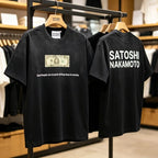 Summer White Ink Direct Spray Satoshi Tshirt Graffiti Dollar Print Letter Logo Cotton Round Neck Short Sleeve Top Tees Men Women - Matrix-studios.com