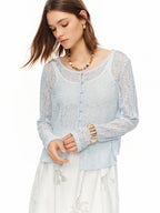 DUSHU 2026 Summer Women's Textured Beaded Button Relaxed Cardigan, Openwork Loose Knit Top for Coquette & Soft Layering Style - Matrix Studios