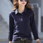 European Station Long sleeved T-shirt Women's Summer New Fashion Light Luxury Pure Cotton Polo Neck Casual Large Size Loose Top - Matrix-studios.com