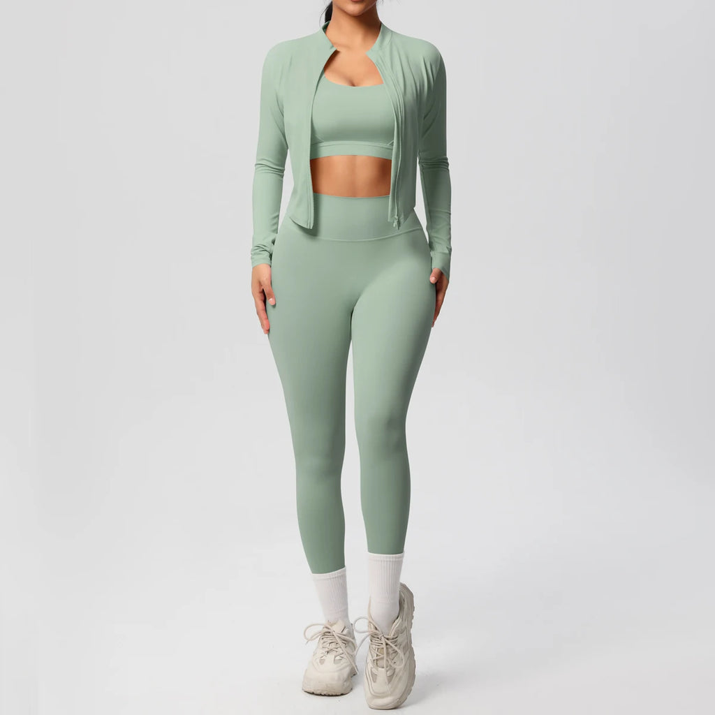 3pcs Sportswear Yoga Set Gym Sports Bra Zipper Jacket Leggings Clothes Sportswear Yoga Suits For Women Fitness Set Tracksuit - Matrix-studios.com
