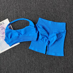 2PCs Peach High Waist Belly Hip Lifting Sports Bras Shorts Suit Gathering Shock-proof Neck Halter Yoga Suit Running Fitness Set - Matrix-studios.com