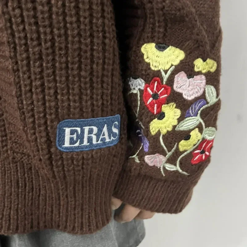 2025 Plus Size Eras Cardigan for Women Autumn Winter Flower Embroidered Knitted Sweater Y2k Girl Vintage Fashion Cardigans Tops - Matrix Studios