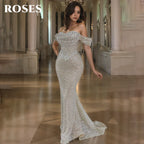 ROSES Pearl Gorgeous Prom Dress Sweetheart Off the Shoulder Hollow Prom Gown with Fishbone Shiny Sequins Formal Gown Customized - Matrix-studios.com