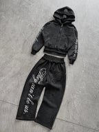 Y2k Street Style Large Area Embroidered Back Oversized Loose Hooded Sweatshirt Stretch Jogging Pants Casual Sports Pants Suit