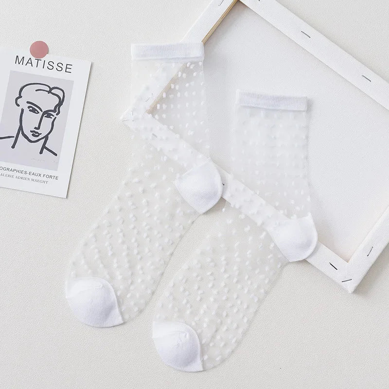 Summer Lace Mesh Transparent Women Socks Ultra-thin Breathable Women Girls Short Socks Harajuku Vintage Streetwear Crew Socks - Matrix Studios