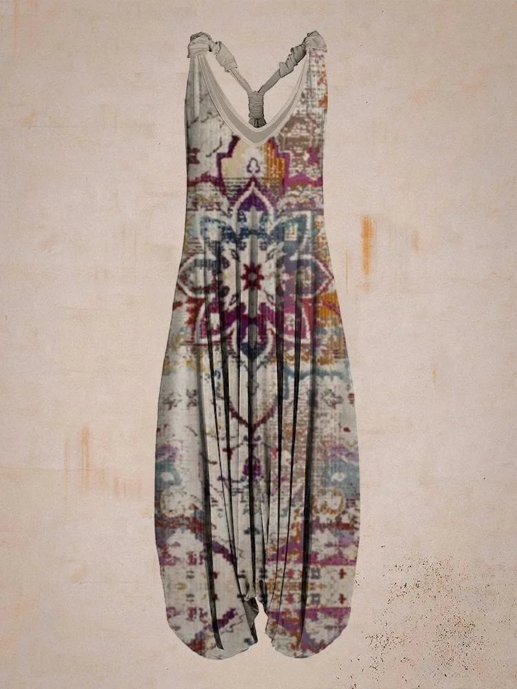 Wide Leg Bohemian Loose Overall Jumpsuit Ethnic Mandala Vintage Paisley Printing Women Rompers Backless Harem Bloomers Playsuit - Matrix Studios