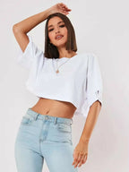 Cotton Women Short Sleeve Dance Running Clothes Yoga Fitness Crop Top  Navel Baring New Sport T-shirt Loose Gym Workout Shirts - Matrix-studios.com