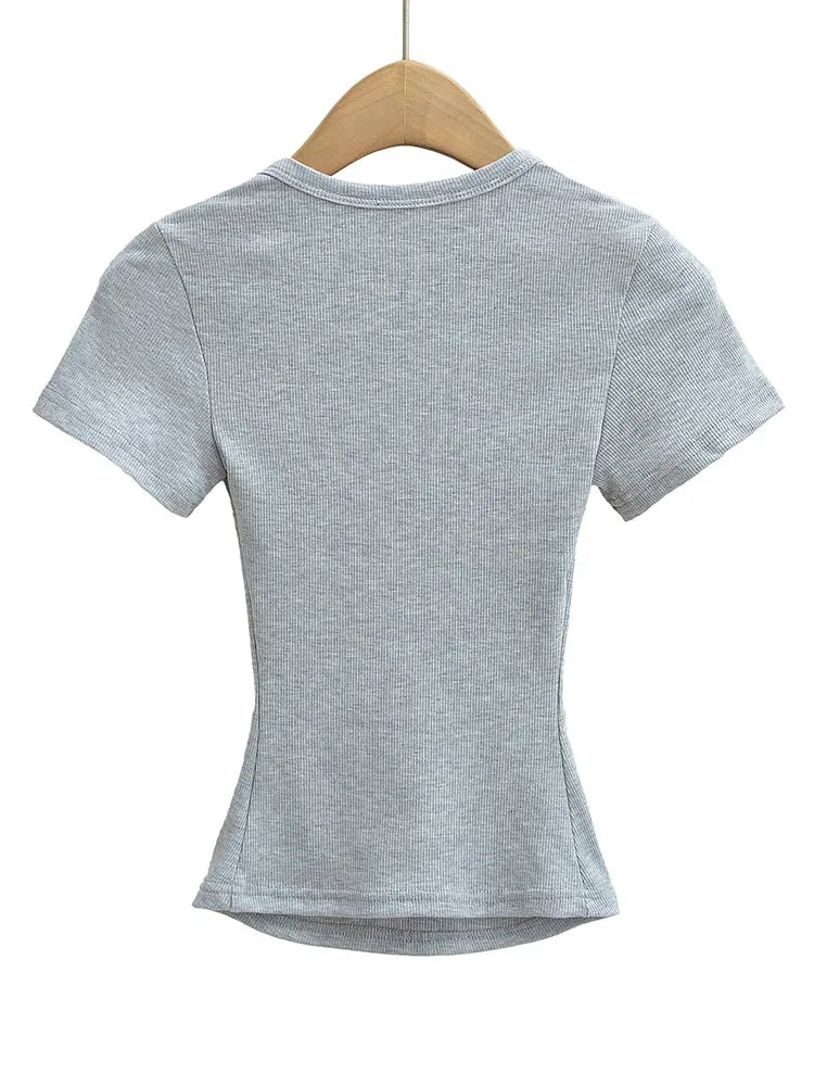 Summer square neck high elasticity crop top women's short sleeved sexy top slim fit pullover base shirt - Matrix-studios.com