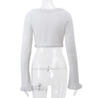 Cryptographic Fashion Y2K Ruffle Tiered Mini Skirts Co-ord Sets Elegant Outfits Tie Front Tops and Skirt 2 Piece Matching Sets - Matrix-studios.com