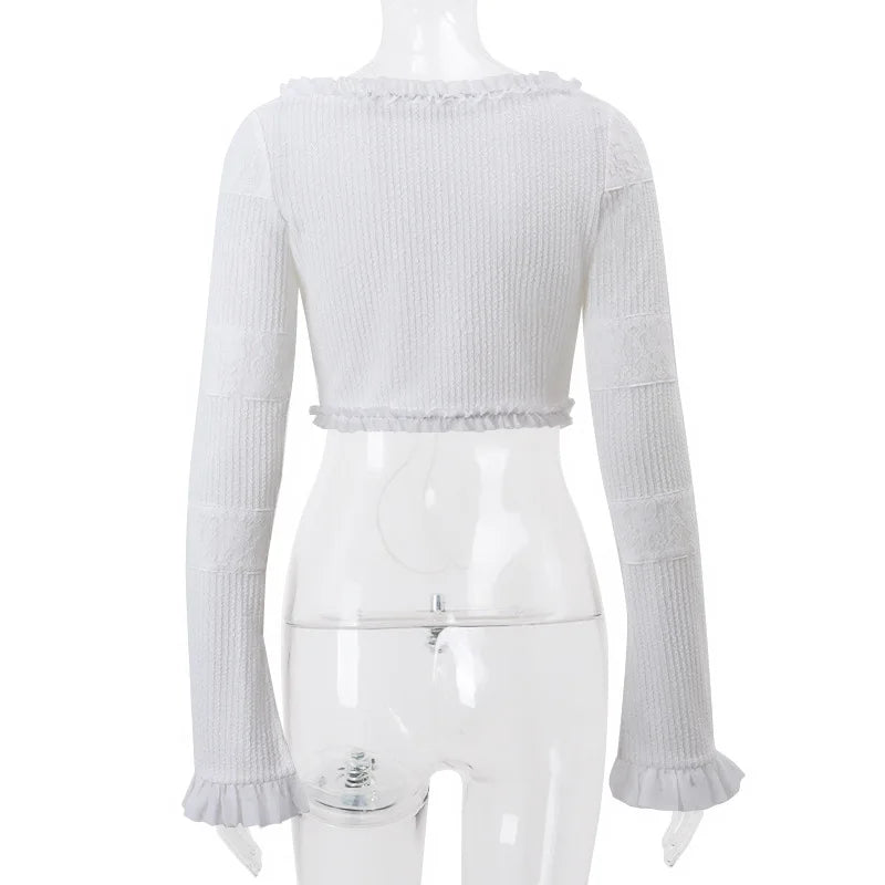 Cryptographic Fashion Y2K Ruffle Tiered Mini Skirts Co-ord Sets Elegant Outfits Tie Front Tops and Skirt 2 Piece Matching Sets - Matrix-studios.com