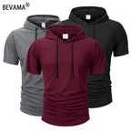 Summer Men's Hooded Sweatwear Casual Short Sleeve Loose T-shirt Solid Color Lightweight Hoodie Fitness Breathable Tops - Matrix Studios