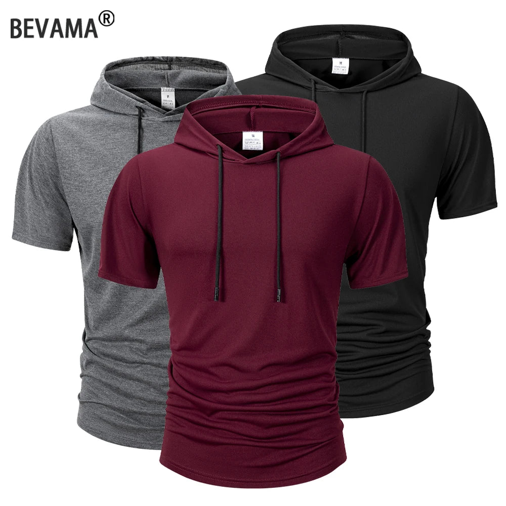 Summer Men's Hooded Sweatwear Casual Short Sleeve Loose T-shirt Solid Color Lightweight Hoodie Fitness Breathable Tops - Matrix Studios