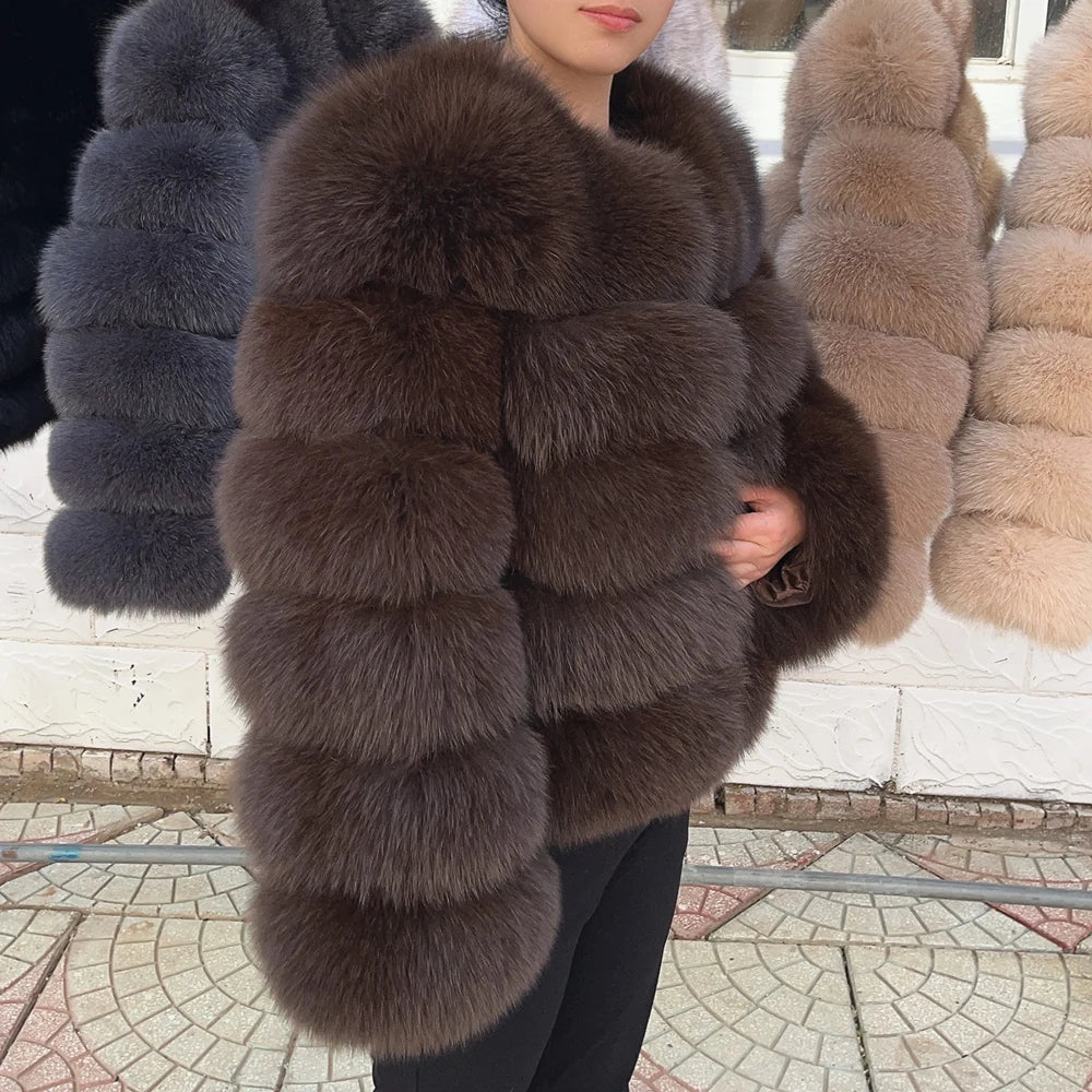 QUEENTINA 50cm Real Fox Fur Coat Women'S New Fashion Winter Furry 2025 Leather And Skin White Clothing Natural New & Jackets - Matrix Studios