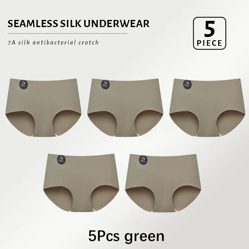 5PCS Seamless Mulberry Silk Panties Woman Underwear Ultra-Thin High Elastic Invisible Briefs Soft & Breathable Female Lingerie - Matrix Studios