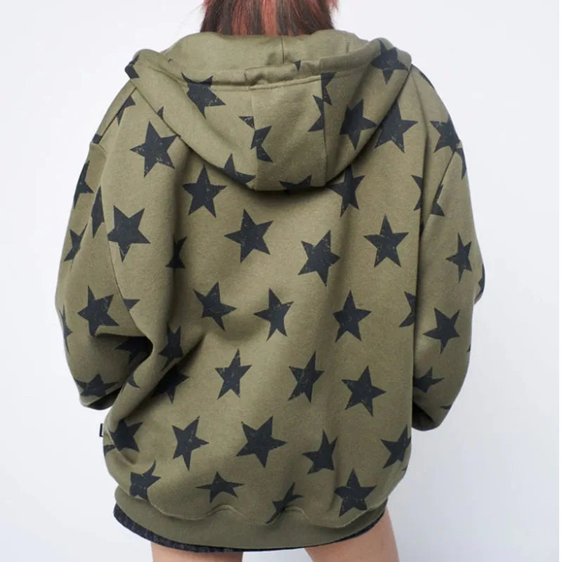 Y2k Clothes Vintage Star Oversized Sweatshirt Jacket Harajuku Goth Long Sleeve Women Sweatshirt 2000s Hip Hop Zip Up Hoodies Top - Matrix Studios