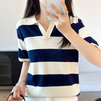 WinvyNee Summer Half Sleeved Women's Solid Polo Shirt Casual Cotton Striped Top T-shirt Women Clothing Casual Knitted A1002022 - Matrix-studios.com