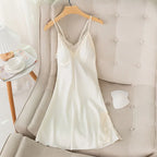 New Female Long Robe Nightgown Set Sexy Lace Trim Sleepwear Suspender Nightdress Spring Summer Casual Satin Home Dress Bathrobe - Matrix-studios.com