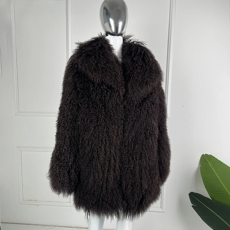 Womens Lamb Fur Coat Tibetan Sheep Fur Coats Long Winter Mongolia Sheepskin Fur Real Fur Coat Luxury Best Selling - Matrix Studios