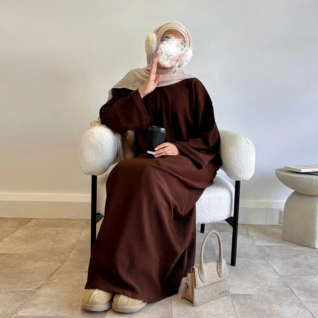 Warm Arabic Corduroy Abaya Dress for Women Ramadan Dubai Women Modest Muslim Coat Winter Islam Clothing New Turkey Solid Robe - Matrix-studios.com