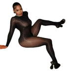 FAGADOER Summer New Sexy Mesh See Through Bodycon Jumpsuit Woman Long Sleeved Round Neck Rompers Female Party Club Overalls - Matrix Studios