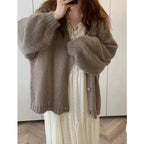 Autumn and Winter New Women's Solid Color Cardigan Sweater Fashion Casual Single-breasted Lantern Sleeve Sweater Jacket - Matrix Studios