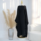 Ramadan Eid Evening Party Shiny Kaftan Dress for Women, Butterfly Sleeves Round Neck Muslim Women Abaya Dubai Islamic Clothing - Matrix-studios.com