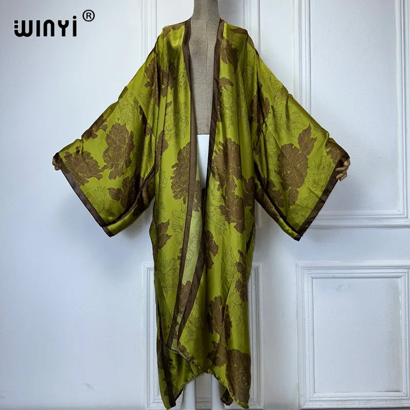 WINYI Africa boho print Kimonos long dresses for woman Cardigans beach outfits kaftan beach cover up evening dress maxi coat - Matrix Studios