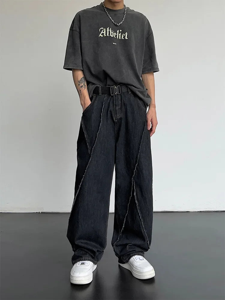 2026 Men HipHop Distressed Jeans Pants Men Ripped Patchwork Denim Pants Male Oversized Loose Casual Streetwear Wide Leg Trousers - Matrix Studios
