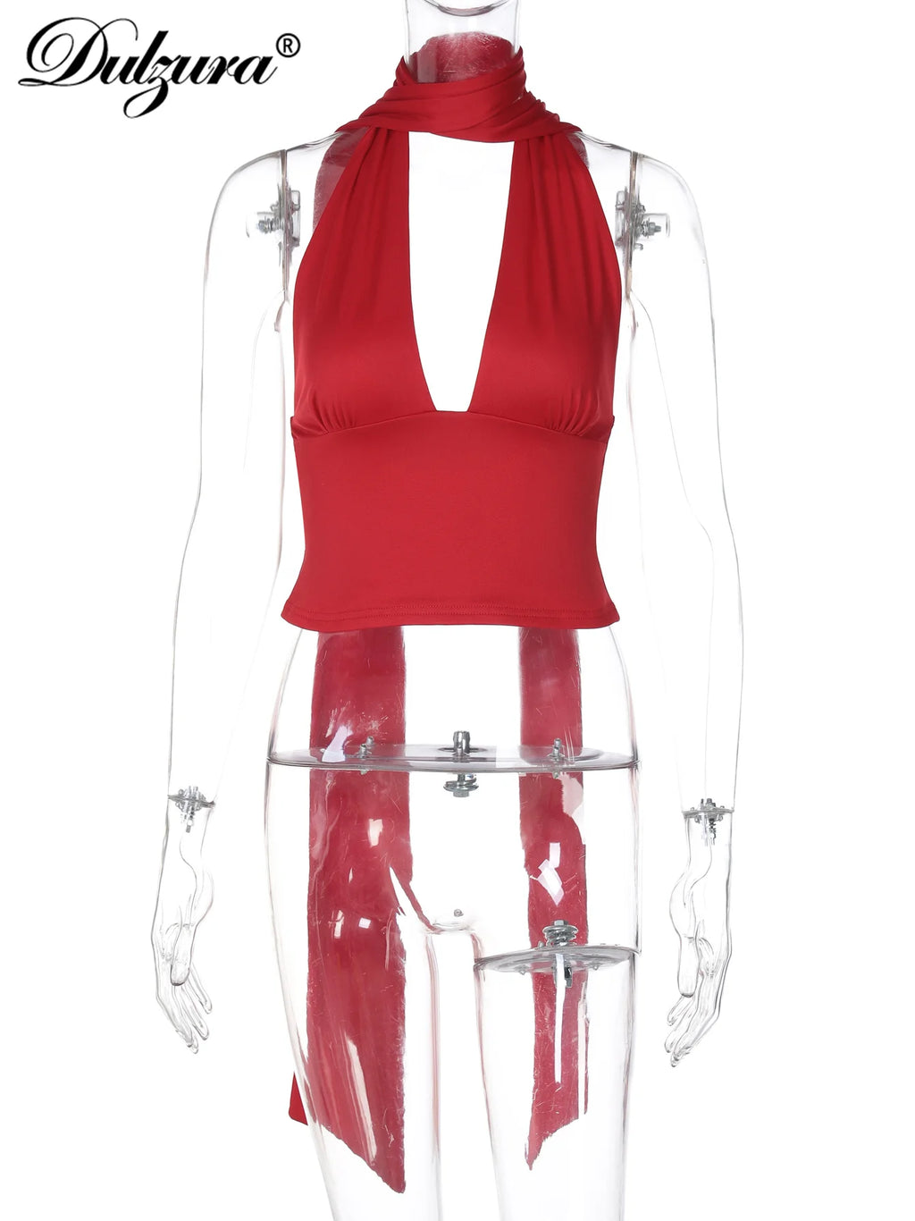Dulzura V-Neck Sleeveless Halter Backless Bodycon Corp Top Solid Sexy Elegant Y2K Top Party Clubwear Street Summer Vest - Matrix-studios.com