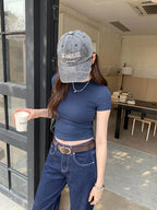 Basic Solid Crop Top Short Sleeve Crewneck Skinny T-shirt Summer Casual Tee for Women y2k Vintage Top Harajuku Streetwear - Matrix-studios.com
