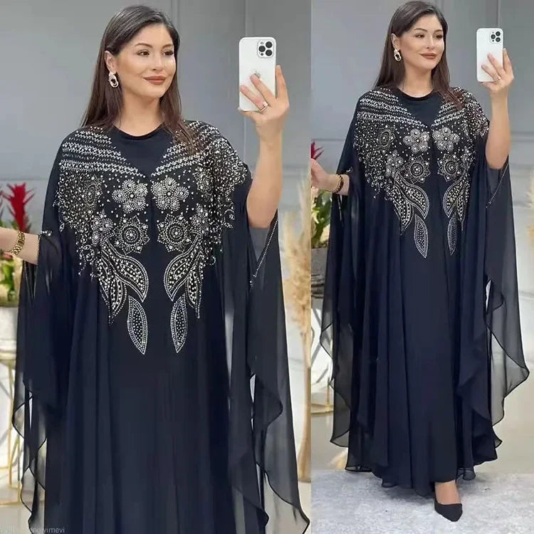 2 PCS Set Plus Size African Party Dresses for Women Chiffon Boubou Ankara Dashiki Outfit Dubai Kaftan Abaya Robe Marocaine Femme - Matrix-studios.com