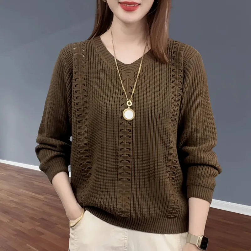V-neck Knitted Sweater Autumn Popular Women's Clothing Foreign Style Inside with Solid Color Bottoming Shirt Top Jumpe Homme - Matrix Studios