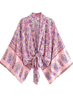 Boho Queens Kimono Cardigan Floral Short Robe Swimsuits Women Fashion Batwing Sleeves Rayon Bohemian Bikini Cover Ups Beachwear - Matrix Studios