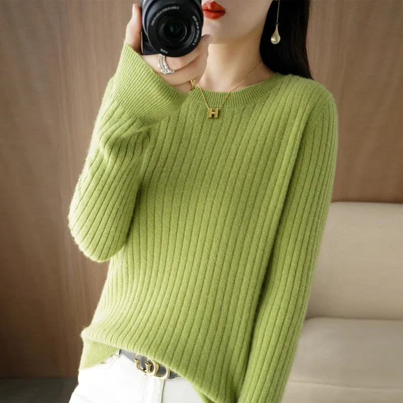 2026 Women Sweaters Autumn Winter Long Sleeve Pullovers O-neck Stripe Warm Pullover Korean Fashion Bottoming Shirts Loose Jumper - Matrix Studios