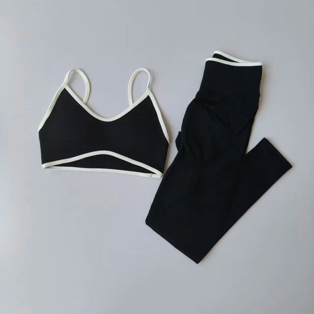 Seamless 2PCS Legging Sets Women's Strappy Sports Bras and Leggings High Waist Fitness Sculpt Leggings Running Pants Gym Suits - Matrix-studios.com