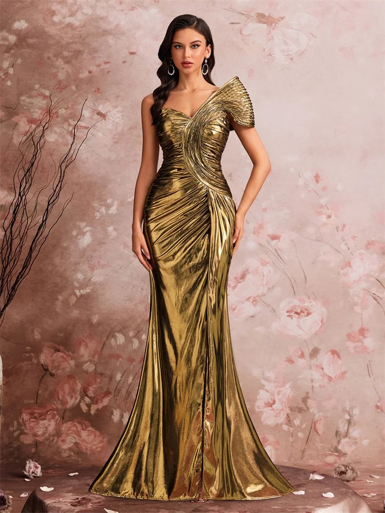 Lucyinlove Luxury Slanted Shoulder Fishbone Evening Dresses Woman Waist-cinching Mermaid Wedding Party Elegant Long Formal Prom - Matrix Studios