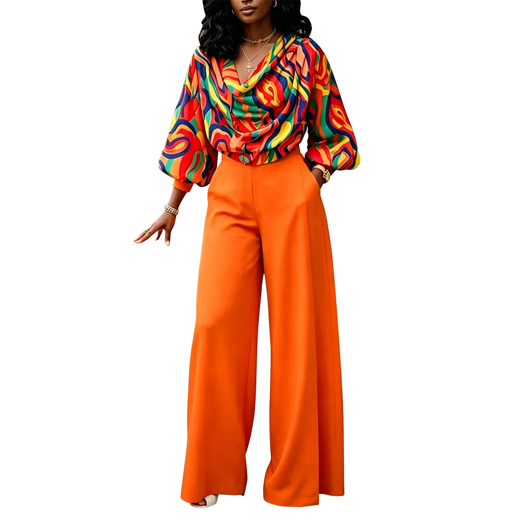 2 Piece Women Sets New Arrival Plus Size Summer Autumn Matching Sets Print Top And Pants Suits Outfits Oversized Clothing - Matrix-studios.com