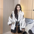 Ethnic Winter Faux Fox Fur PU Splice Coat Turn Down Collar Imitation Mink Fur Faux Leather Jacket Warm Furry Parka Cardigan Tops - Matrix Studios