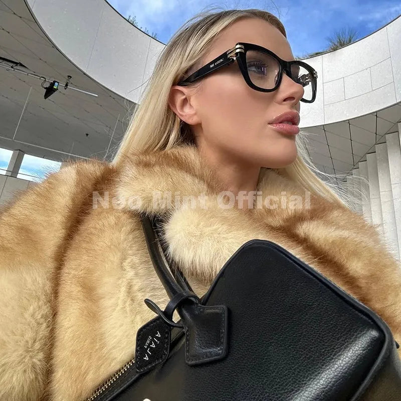 Neo Mint Runway Fashion Yellow Striped Maxi Long Faux Fur Coat Jacket Women Winter Brand Fluffy Fox Fur Overcoat Girls Outerwear - Matrix Studios