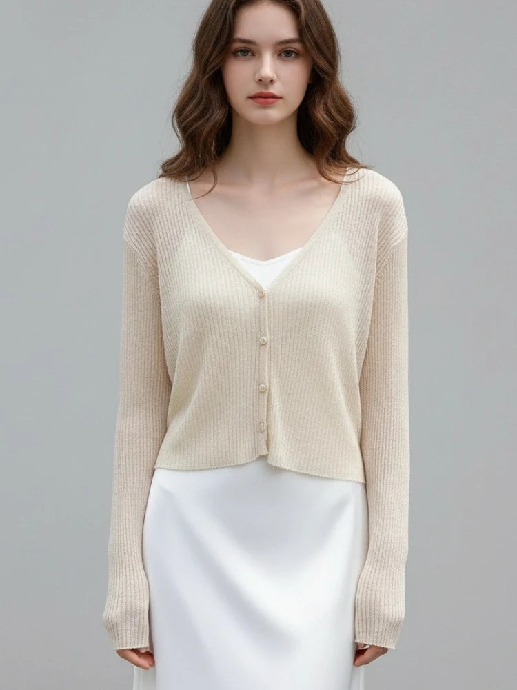 Korean Women Cardigan Summer Thin Casual Solid Feminino Sun-proof All-match Knitted V-neck Sweet Style Candy Color Basic Daily - Matrix Studios