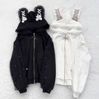Bunny Hoodie Hoodies Y2K Rabbit Ear Hoodie Lolita Jacket Bow Girls Pearl JK Japan Lace Kawaii Zipper Cardigan Long Sleeved Top - Matrix Studios