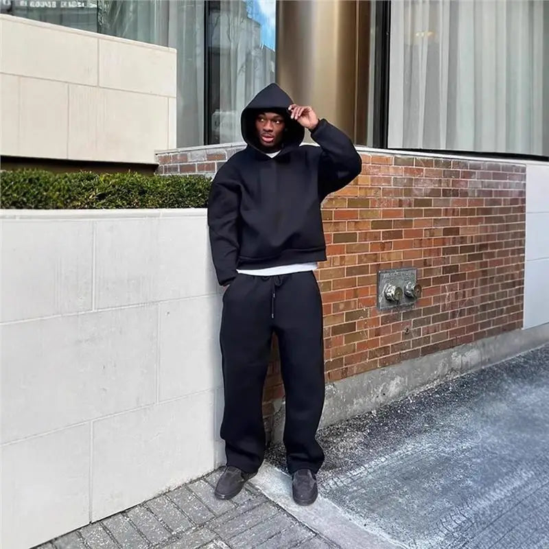 Men Pant Set Two Piece Sets Hooded Full Sleeve Sweatshirts Tops Long Pants High Waist Casual Loose Solid Streetwear Spring 2026