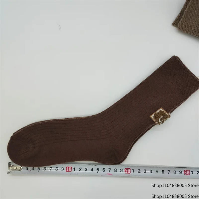 5/10 Pairs Socks Women Luxury Designer Cashmere Wool Sock Solid Warm Thick Pile Embroidered Logo Mid-Calf female Snow Boot Socks - Matrix Studios