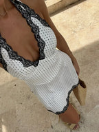 Dot Mini A-Line Dresses For Women Fashion Sexy Streetwear Halter V-Neck Backless Sheath Sleeveless Vestidos Robes Female Slim - Matrix-studios.com