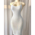 Fishnet Women Sexy Beach Cover Up Dress Women Stretch See Through Sleeveless without Bikini Swimsuit Coverup Mini Beachwea - Matrix Studios