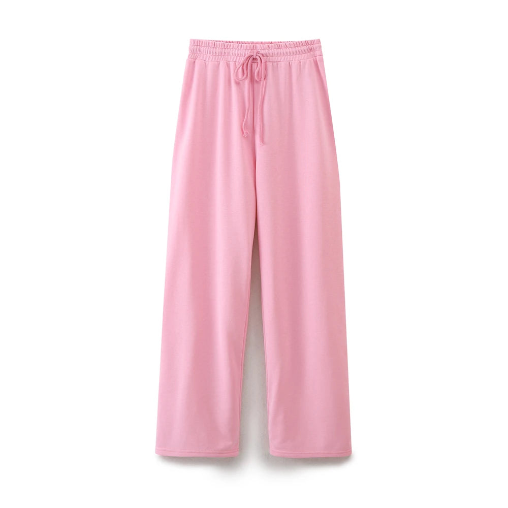 DUOPERI Women Fashion 2 Pieces Sets Solid Loose T-Shirt and High Elastic Waist Trousers Female Chic Lady Casual Pant Coordinates - Matrix-studios.com