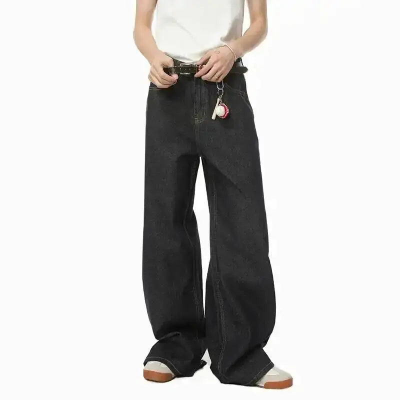IEFB Men's Straight Denim Pants New Cleanfit Solid Color Korean Version Wide Leg Versatile Casual Jeans Trend New Autumn  9C1519 - Matrix Studios