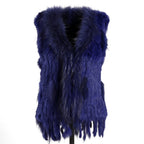 BOONJOVIA Women's 100% Real Rabbit Fur Knitted Vest Raccoon Fur Trim Collar Gilet Lady Fashion Waistcoat For Autumn Winter - Matrix Studios