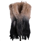 BOONJOVIA Women's 100% Real Rabbit Fur Knitted Vest Raccoon Fur Trim Collar Gilet Lady Fashion Waistcoat For Autumn Winter - Matrix Studios